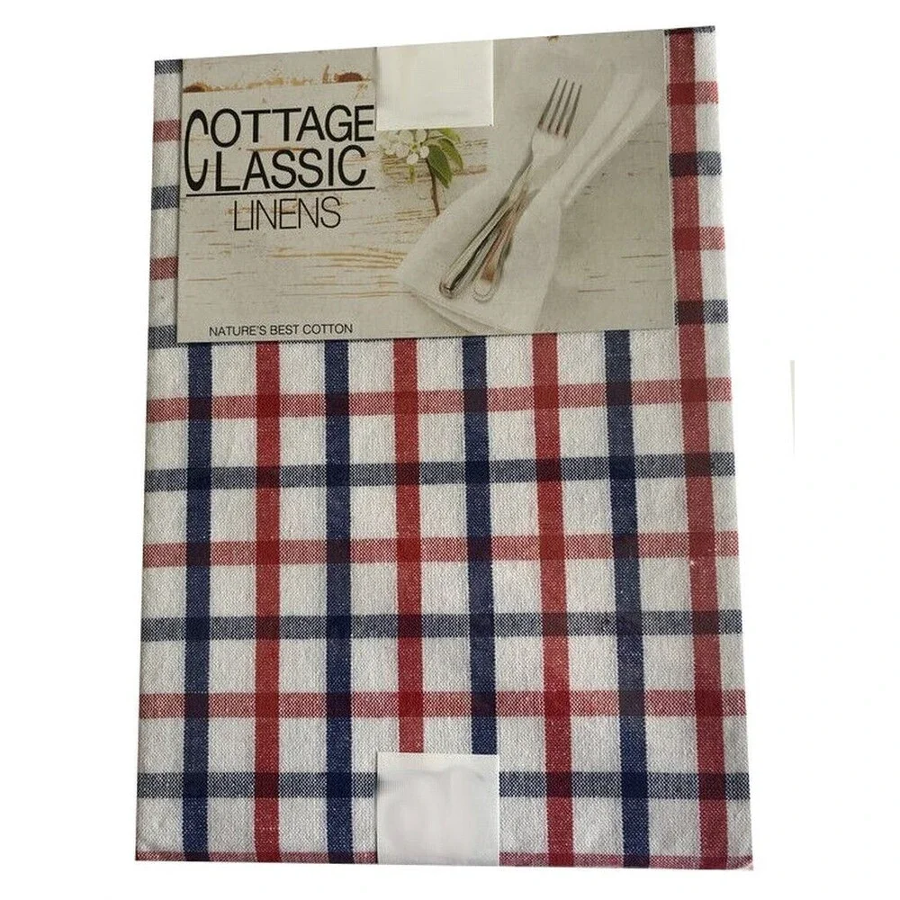 Patriotic Plaid Fabric Tablecloth 4th of July Red White Blue 60x84